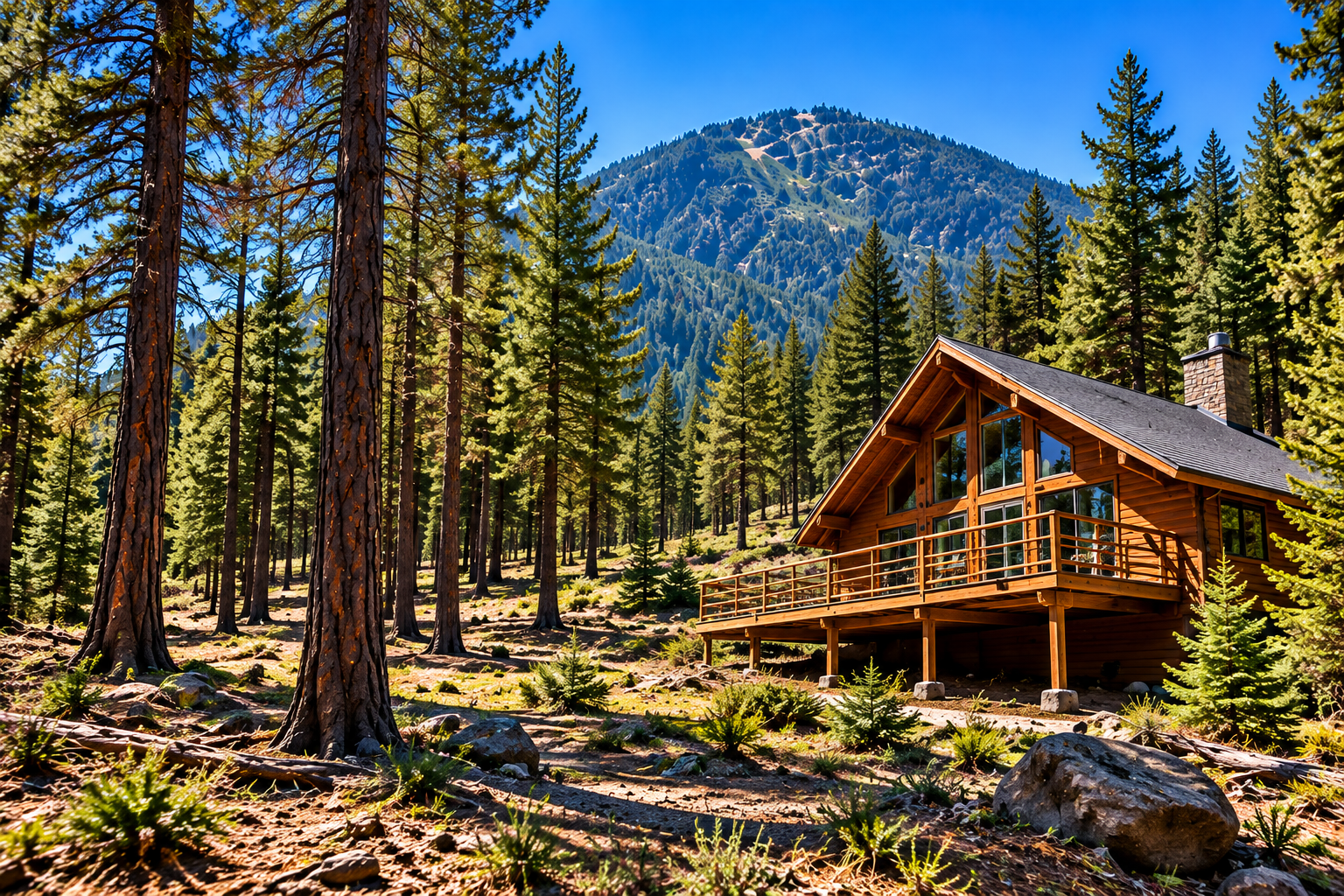 Forest and cabin in a managed woodland